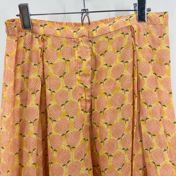 Anita Dongre Yellow Peach Print Sheer High Rise Harem Pants Size 12 - Picture 2 of 7